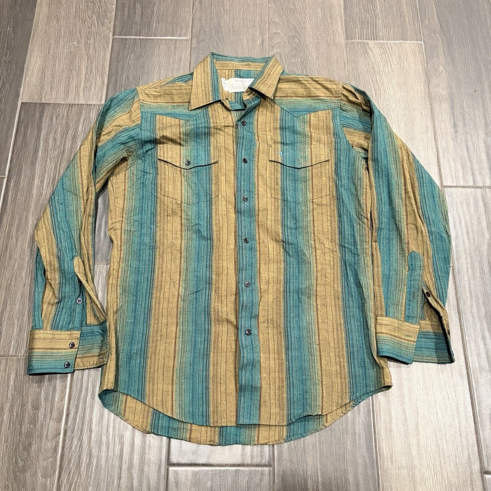 Vintage Longhorn Shirt Mens Large Stripe Western Button Up Long Sleeve USA